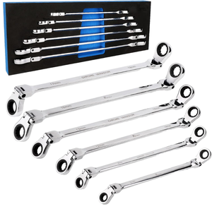 Juego de 6 llaves de trinquete de boca fija OEM DIY, extra largas, con cabezal flexible, métricas de 8 mm, 2000 lb-ft, 72 dientes, garantía de 3 años, material CR-V - Product Image 1