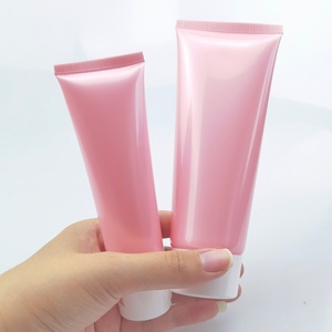 Nouveau style – Tube souple rose 100 ml pour nettoyant visage, émulsion pour les mains et lotion, avec bouchon à vis et impression sérigraphiée - Product Image 1