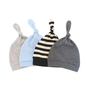 Trẻ Sơ Sinh Boy Girl Beanie Bán Buôn Tùy Chỉnh In Trẻ Sơ Sinh Hữu Cơ 100% Cotton Hats Toddler Nắp Ca-pô Mũ Đan Thắt Nút Bé Hat