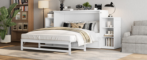 Queen Size Murphy <strong>Bed</strong> with Spacious Storage Drawers and Shelves, Ideal <strong>for</strong> Guest Rooms or Compact Bedrooms,White - Product Image 5