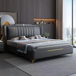 Uygun fiyatlı modern gri deri kral kraliçe yatak yatak odası ve otel için