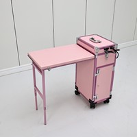 Table à ongles pliable avec miroir éclairé, station de manucure roulante, cadre en aluminium, tiroirs de rangement pour salon de manucure