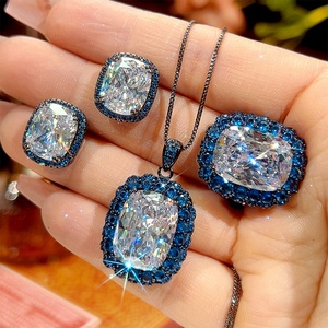 Fashion Eco-friendly Copper Exaggerated Jewelry Set 12*16mm White Cubic Zirconia Gold Plated Blue Zircon Statement Wedding Party - Product Image 3