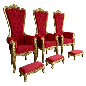 Fauteuils de trône en velours royal avec cadre doré et repose-pieds, ensemble de meubles de style moderne en cuir pour villa et hôtel, chaise à dossier haut - Product Image 1