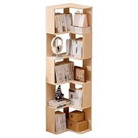 Étagère d'angle, étagère de rangement au sol en bois massif en forme de L, design gain de place pour les bureaux à domicile avec une finition brun clair