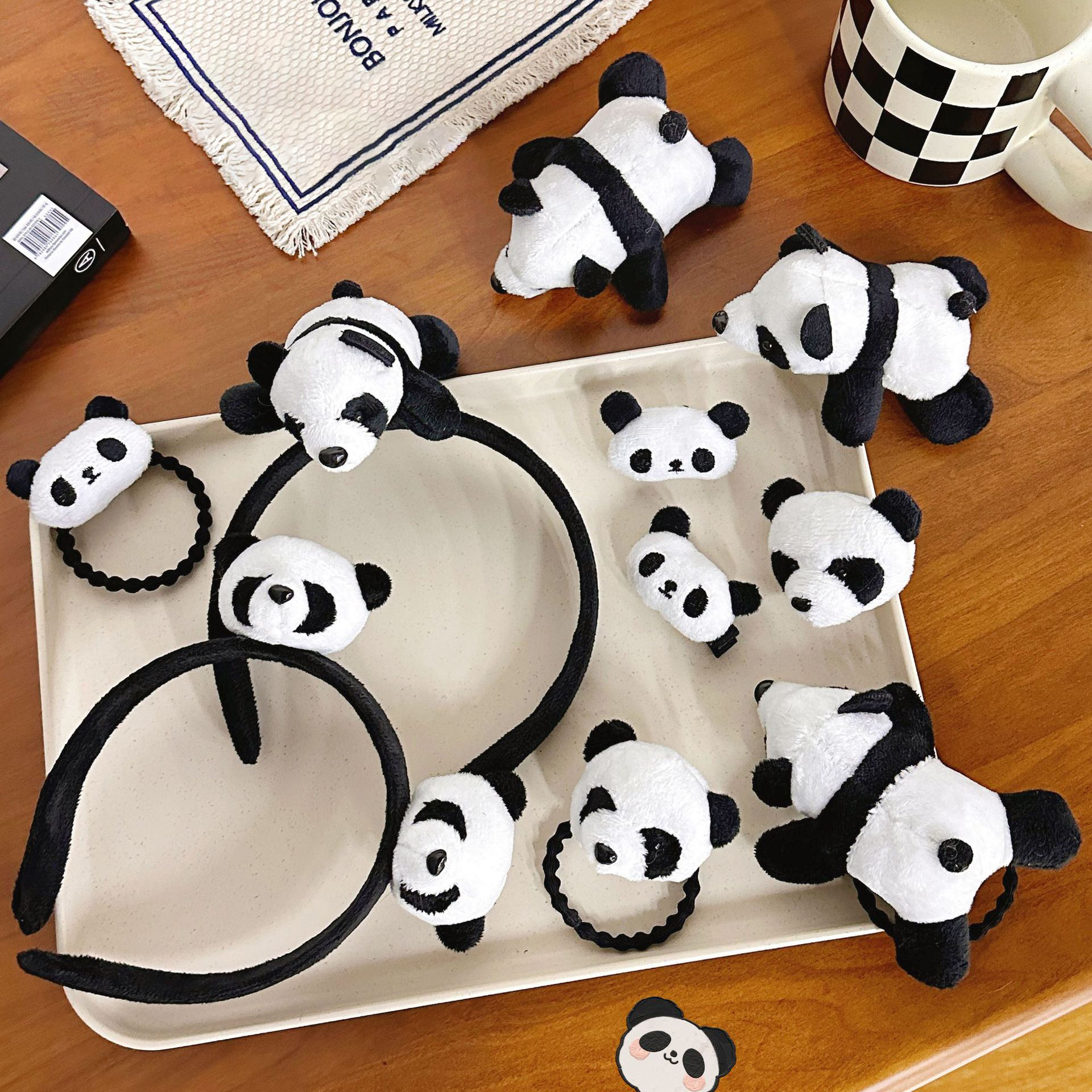 New design Cute cartoon panda scrunchie plush hair band ins panda doll hair clip Soft Wrist Band Hair Accessories Makeup Tool