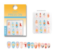 Ongles à presser thème océan, motif étoile de mer 3D, forme amande, en ABS, faits main avec colle, dégradé coloré