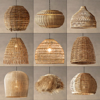 Lampe suspendue artisanale en jonc de mer et rotin, abat-jour naturel en paille pour salon et restaurant