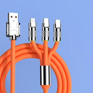 Cavo di ricarica rapida da 120W 6A cavo telefonico in Silicone in lega di zinco cavo dati USB 3 in1 Micro Type-C a 8pin