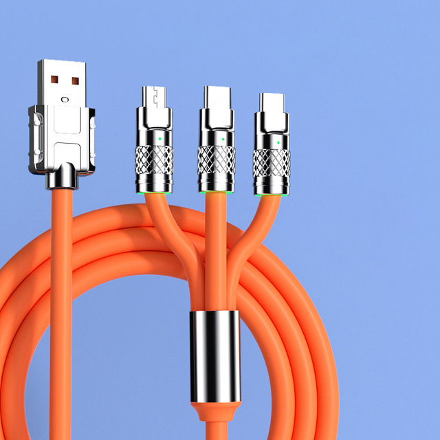 120W 6A Fast Charging Cable Zinc Alloy Silicone Phone Cable 8Pin Micro Type-C 3in1 USB Data Cable
