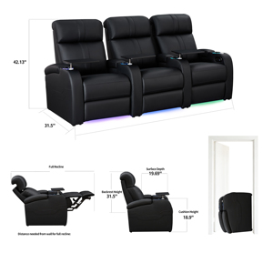 Sillón Reclinable Eléctrico Inteligente para Sala de Estar Moderna, Extensible, con Espuma Viscoelástica, Cuero Genuino, Estructura de Madera, 3 Plazas, Modelo 189-R3 Premium - Product Image 2