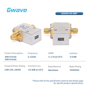 Isolateur avec isolation de 20 dB de 6 GHz à 12 GHz, 10 Watts et connecteur SMA femelle GIS060120-SMF - Product Image 2