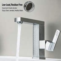 Robinet de lavabo de salle de bain moderne en alliage de zinc et céramique, à montage sur comptoir, avec bec rotatif à 360°, mitigeur monocommande eau chaude/froide, monotrou