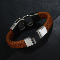 Meilleures ventes : Bijou géométrique pour homme en cuir PU plaqué rhodium, style punk rock simple, en forme de menottes tressées en acier inoxydable