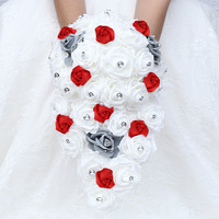 2024 personnaliser couleur cascade goutte d'eau cristal ruban Rose fleur multicolore mariée Bouquet mariage fleurs pour accessoires