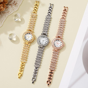 Orologio <span class=keywords><strong>da</strong></span> <span class=keywords><strong>Donna</strong></span> al Quarzo di Lusso alla Moda, Stile <span class=keywords><strong>Vintage</strong></span> Semplice con Quadrante Romano e Diamanti, con Bracciale in Lega - Product Image 1