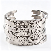 Pulsera de Acero Inoxidable Grabada Personalizada Lista para Enviar, Brazalete Inspirador Plateado con Frase o Motto Personalizado