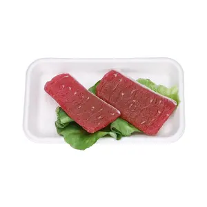 Bagazo de pulpa de fibra moldeada Biodegradable ecológico, bandeja Rectangular para fruta, bandeja para carne de caña de azúcar