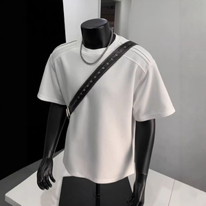 Camiseta de Verano para Hombre, Estilo Americano, Vintage, Lisa, de Hombros Caídos, Manga Corta, Sin Arrugas, Ajuste Holgado, Color Sólido - Product Image 2