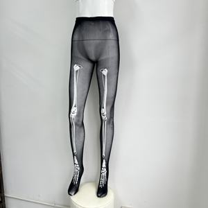 Calcetines brillantes hasta el muslo con <span class=keywords><strong>esqueleto</strong></span> para <span class=keywords><strong>mujer</strong></span>, <span class=keywords><strong>medias</strong></span> de punto finas transparentes con estampado de huesos para Cosplay y fiestas de invierno/Carnavales - Product Image 3