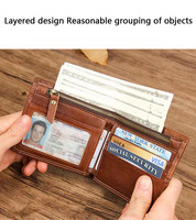 Dompet Kartu Pria Kulit Asli Anti-RFID, Model Pendek, Motif Benang, Lapisan PVC, Minimalis Tipis, Diskon Besar