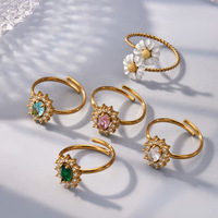 Cincin Bunga Daisy dari Baja Anti Karat 316L, Cincin Statement Floral Berlapis Emas 18K PVD untuk Wanita, Perhiasan Gaya Boho