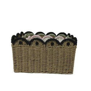 Woven <b>Storage</b> <b>Basket</b> Rectangle Khaki With Black Trim Handmade For Snacks Fruits Bathroom Laundry - Product Image 3