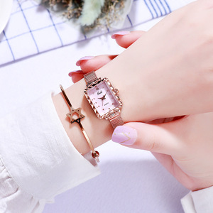 Reloj cuadrado con banda de malla plateada para mujer, esfera azul, bisel de cristal, reloj de pulsera de cuarzo para mujer, informal, diario - Product Image 3