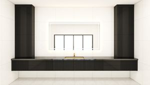 Armoire de salle de bain moderne murale laquée avec lavabo en céramique, miroir intelligent à LED, tiroirs - Design durable et facile à nettoyer - Product Image 2