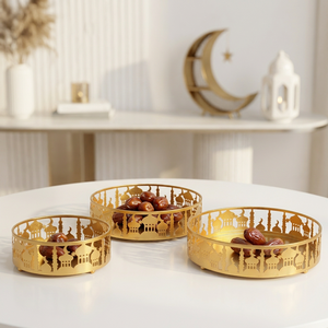 Meilleures ventes Ramadan : Plateaux de rangement Art Déco en métal doré de forme irrégulière, design mosquée, pour dattes et bougies - Product Image 3
