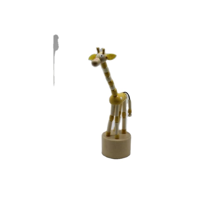 Оптовая продажа, желтый жираф в форме животного, Детские выдвижные деревянные игрушки-пуговицы