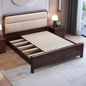 Purple Sandalwood Solid Wood Bed 1.8M Double Storage Bed Genuine Leather <b>Headboard</b> Master Bedroom Furniture - Product Image 4