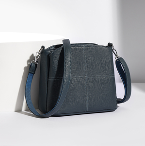 Genuine Leather Women's Crossbody Shoulder Bag Beige <b>Square</b> Handbag Zipper Closure Adjustable Strap for Daily Travel - Product Image 2