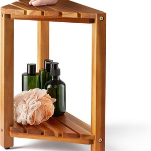 Caoxian Gancheng Bamboo Bathroom <b>Stool</b> 42cm Two Tier Storage Rack Natural <b>Wood</b> Color <b>Shower</b> And Toiletries Organizer - Product Image 2