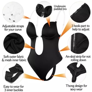 Body sculptant push-up pour femme, décolleté <span class=keywords><strong>plongeant</strong></span> en V profond, <span class=keywords><strong>dos</strong></span> nu, coupe string, bretelles transparentes, rembourré, effet corset - Product Image 4