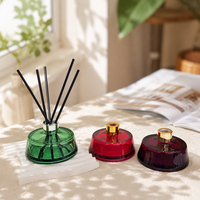 Flacon diffuseur à roseaux en verre rond coloré de 50 ml avec bouchon doré ou argenté pour parfum d'intérieur, petit diffuseur d'huiles essentielles aromatiques