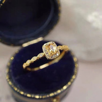 Kadınlar için Sarı Yastık Halo Yüzük, 4mm, Altın Kaplama Pirinç Kübik Zirkonya Vintage, Beyaz Altın ve Altın