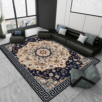 Tapis Noirs et Bleus, Grands Tapis Imprimés Persans Vintage, Moelleux et Lavables pour Salon et Chambre