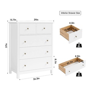 Grand <span class=keywords><strong>Coffre</strong></span> Blanc Salon Chambre Meuble <span class=keywords><strong>de</strong></span> Rangement en Bois Tallboy Commode à 5 Tiroirs, Commode à Tiroirs - Product Image 6