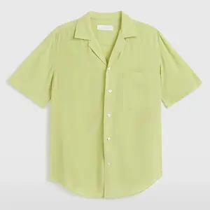 Mens Camp Cuban Collar Summer Silk Shirt Short Sleeve