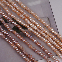 Perles naturelles de 7 pouces en gros, perles d'eau douce blanches de 3-4 mm en forme de bouton, brins de perles