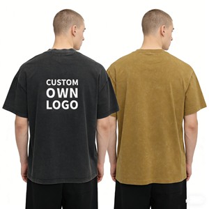 Fabricantes de ropa estampan camisetas de algodón Terry con efecto desgastado para hombre, nueva colección de verano. - Product Image 3