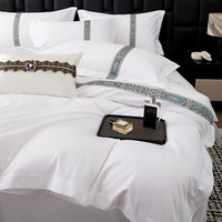 Parure de lit de luxe 4 pièces en coton, bord large, moderne et raffinée, taille personnalisable, respirante et écologique pour la maison