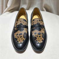 Mocassins de luxe pour hommes en cuir et crin de cheval léopard, chaussures habillées décontractées en cuir, chaussures respirantes et confortables pour gentleman