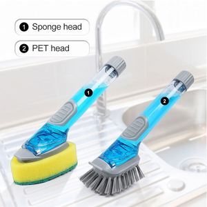 Replaceable Soap Dispensing Dish Brush Plastic Dishwashing Pot Kitchen Cleaning <b>Scrub</b> Brush - Product Image 2