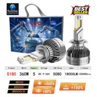 Phares LED pour voiture SunRise S180 880 12V 360W 18000LM 6500K IP67 Étanche Nouvelle Génération Haute Luminosité Plug and Play Adaptation Universelle