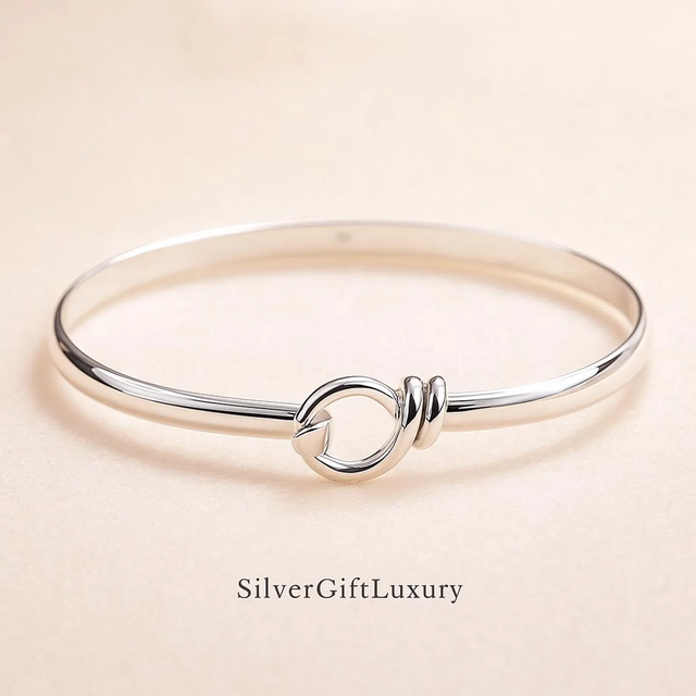 Handmade 925 Sterling Silver Bangle Minimalist Adjustable Bracelet Elegant Contemporary Jewelry Lightweight Stackable Wrist