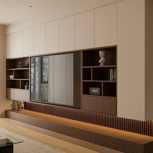 Parete <span class=keywords><strong>TV</strong></span> Intelligente con Spazio di Archiviazione Integrato, Mensole Incorporate, Luci LED e Mobile Base Sospeso - Product Image 1