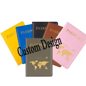 Factory Custom Logo Beige Passport Holder Travel Business Rfid Pu Leather Wallet Cheap Wholesale Passport Cover