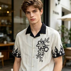 เสื้อเชิ้ตผู้ชายผ้าฝ้ายติดกระดุม เสื้อเชิ้ตสไตล์อาหรับลำลอง เสื้อเชิ้ตผู้ชายผ้าฝ้ายผสมคุณภาพสูง - Product Image 3